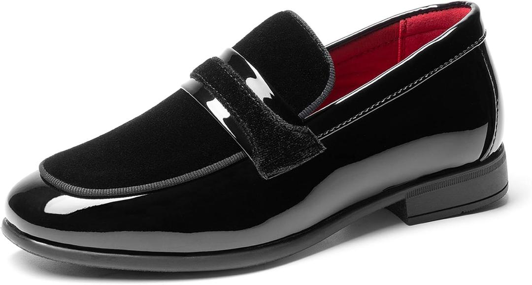 Bruno Marc Boys Dress Shoes Slip-on Loafers Tuxedo Patent Classic Velvet Shoes, Size 2