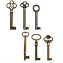6-PCS Skeleton Brass Key Set, Antique Brass Plated Hollow Barrel Skeleton Keys, Perfect Replacement for Antique, Vintage & Modern Furniture
