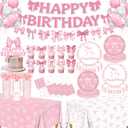 Pink Bow Party Decorations, 153Pcs Bow Birthday Party Supplies-Serves 24 with Plates and Napkins Tablecloth and Banner Balloons for Pink Girls Birthday Decorations