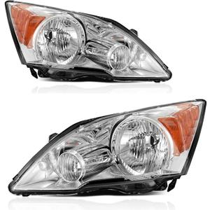 APSVE 2Pcs Headlight Assembly Compatible with 2007-2011 Honda CRV CR-V Headlights Headlamp Driver Passenger Side, Chrome Housing Amber Corner