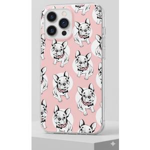 AKORAVO Full Protective Shockproof Slim Soft TPU Clear iPhone 14/13 6.1 Case, Cute Cartoon Animal Pet Dog Puppy French Bulldog Pink
