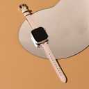 STIROLL Thin Leather Band Compatible with Apple Watch Bands 41mm 40mm 38mm 42mm,  Women, Stylish Top-Grain Leather Strap Slim Wristband for iWatch SE3/2/1 Series 9 8 7 6 5 4 3 2 1, Pinksand/Starlight, Size: 38mm 40mm 41mm 42mm(series 12 11 10)