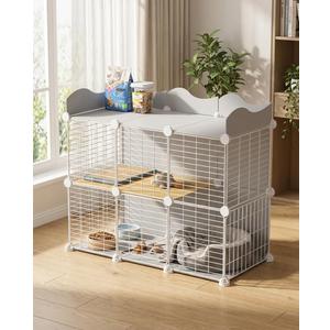 Cat Cage, DIY Cat Enclosures, 42" x 16" x 28" Cat Playpen Indoor & Outdoor with Hammock & Cat Bowl, Detachable Metal Wire Kennel Cats Crate