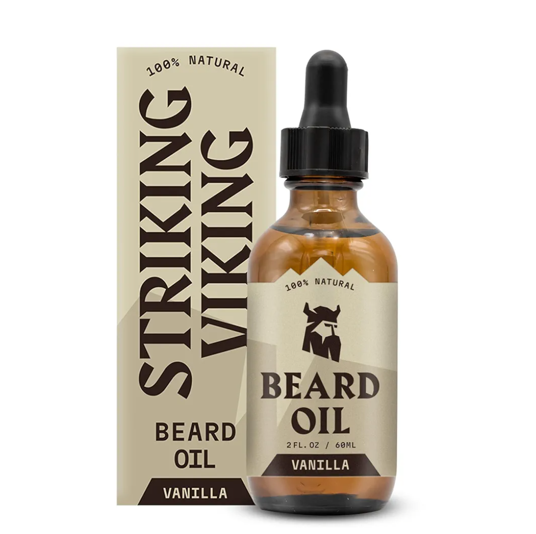 Striking Viking Vanilla Beard Oil for Men - Naturally Derived Conditioner with Argan & Jojoba Oils for Softening, Moisturizing and Growth (2 Oz)