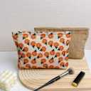 2 Large Makeup Bags Women's Corduroy Canvas Makeup Bag, Travel Makeup Bag, Wallet Organizer, Khaki and Orange Flower Pattern