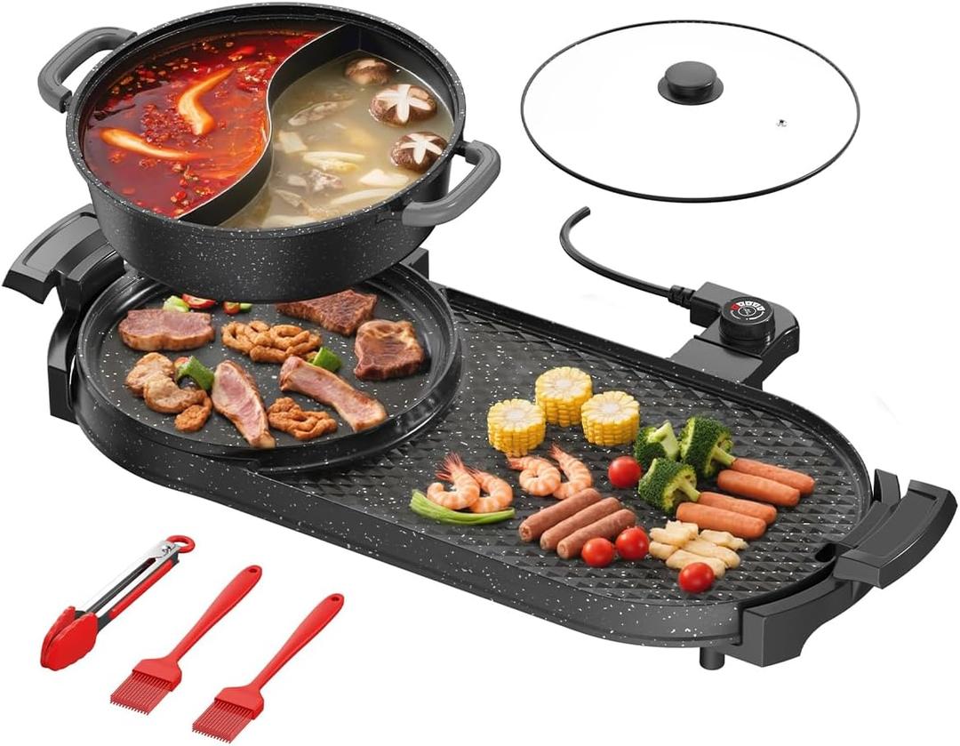 AORAN Electric Grill and Hot Pot Combo for Indoor Cooking, 2200W Detachable Dual Zone BBQ Griddle with Removable Split Pan, Non-Stick Surface, 29x11 Inch Family Size, Includes Grill Tools & Oil Paper AORAN Electric Grill and Hot Pot Combo for Indoor Cooking, 2200W Detachable Dual Zone BBQ Griddle with Removable Split Pan, Non-Stick Surface, 29x11 Inch Family Size, Includes Grill Tools & Oil Paper