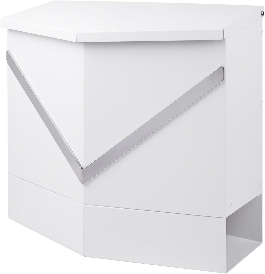 Weatherproof Wall-Mount Locking Mailbox for Outdoor Use - Heavy-Duty Anti-Theft Secure Metal Mail Drop Box with Commercial-Grade Key Lock, Large Capacity (13.4x12.4x4.3)-Rust-Resistant White