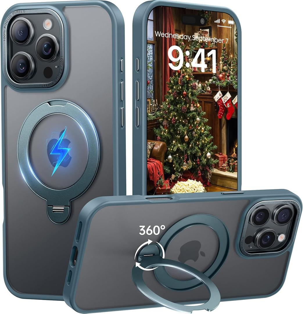 for iPhone 16 Pro Case 360Spin Magnetic Stand, Fit for MagSafe, Shockproof of Military-Grade Protection, Magnetic Phone Case for iPhone 16 Pro with Kickstand Rotatable 6.3 inch, Teal