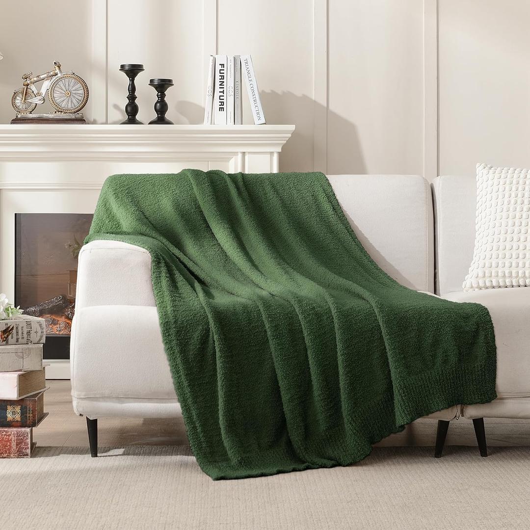 Knit Throw Blanket Super Soft Warm Blanket for Couch Lightweight Fluffy Blanket for Bed Sofa 50x60 Inches Dark Green