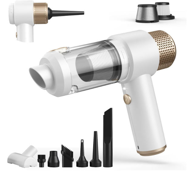 Car Vacuum Cleaner, 16000PA Mini Car Vacuum Cordless Powerful, 7 in 1 Portable Handheld Vacuum Cordless with LED Light, Dual Filters, One-Touch Empty for Pet Hair, Home, Office 