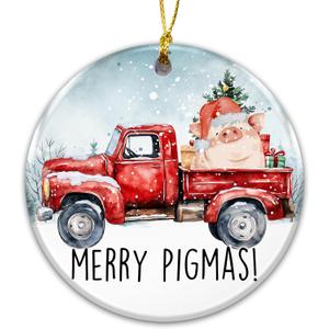 4 x Pig Ornament 2025, Merry Pigmas Christmas Ornament, White Elephant Gift  Red Truck with Santa Pig and Gifts  Farmhouse Holiday Dcor Ceramic Tree Decoration  Funny Animal Lover Ornament