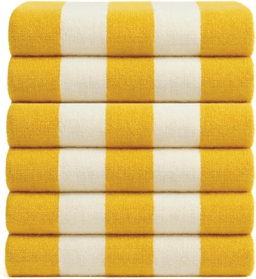 Salt Earth Cotton Striped Beach Cabana Towel, 6 Pack - 30"x60" Quick Dry Towels, Pool Essentials, Travel, Gym & Bathroom Towels, Oversized Beach Vacation Essentials (Lemon Yellow)