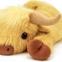 Highland Cow Plush Toy, 4-Pound Weighted Stuffed Animal, Microwaveable and Coolable - Suitable for Boys and Girls (Beige)