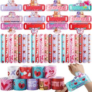 JOYIN 28 Valentine's Day Gifts Cards with Slap Bracelet, Animal Heart Snap Bracelet Wristband for Kids, Valentine's Party Favors, Classroom Exchange, Game Prizes
