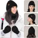Loritta 3-Pieces Winter Hat Neck Warmer Touchscreen Gloves Set Knit Thick Scarf Beanie Hats Scarves Set Gifts for Women