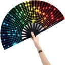 Amajiji Large Folding Hand Rave Fan Popping Fan for Line Dancing Clacking Fans for Dance,Party,Decoration,Festival (DJ Lighting)