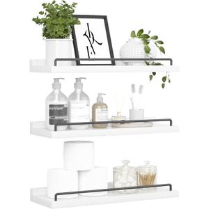 RYOFOBETTO Floating Shelves for Wall Decor, White Shelves for Bathroom, Living Room, Bedroom, Picture Frames, Plants, Kitchen (Set of 3)