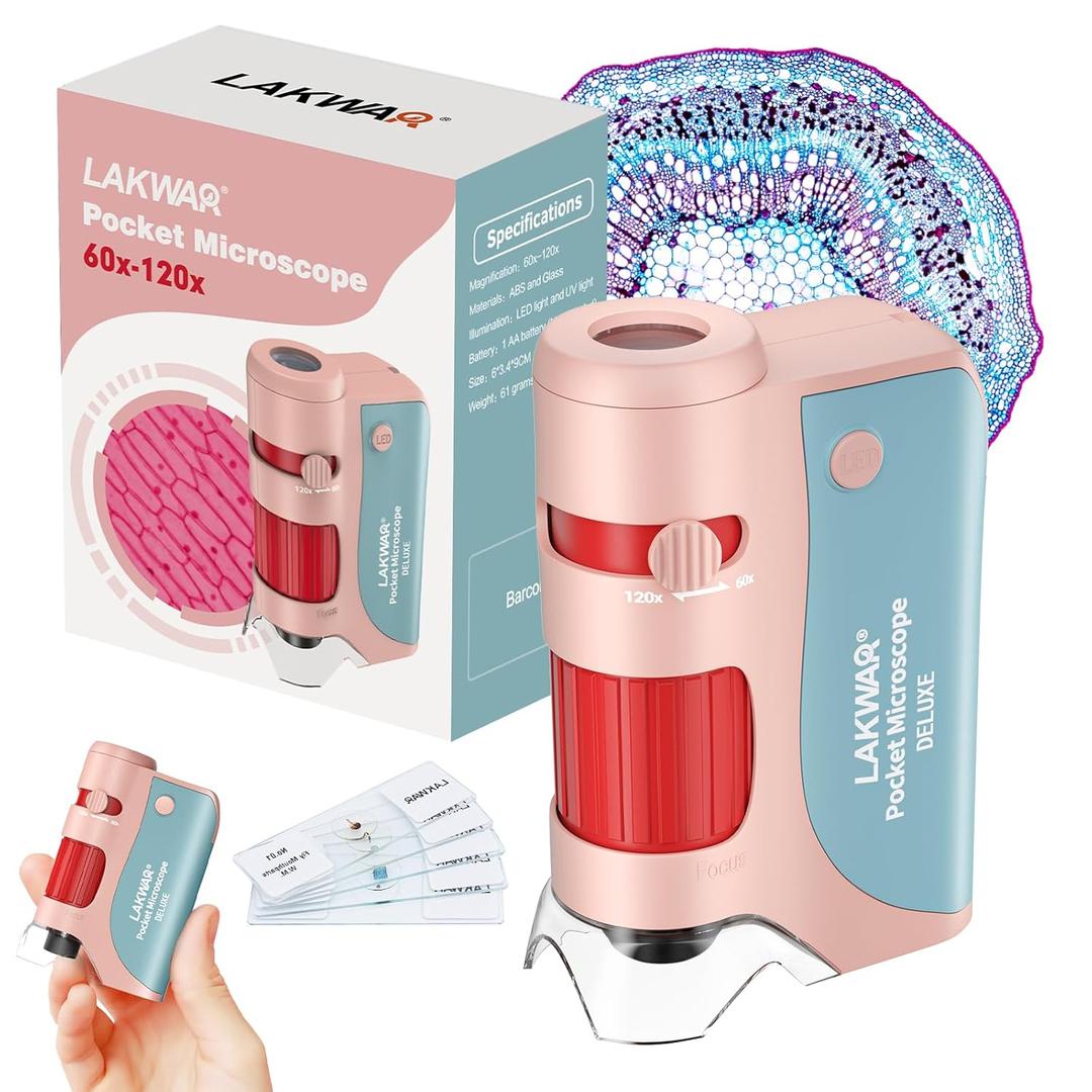 60x-120x Mini Pocket Microscope for Kids Adults, Portable Handheld Microscope, Miniscope Portable for Kids Little Scientist Students School Minilabsters Education