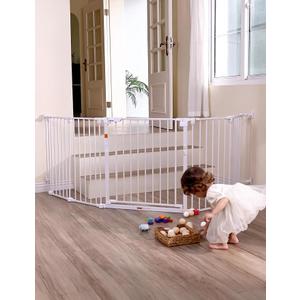 Babelio 104" Extra Wide Baby Gate, AdaptiZone, 5 Metal Panels
Hardware Mounted Dog Fence for Stairs, Kitchen, Doorways & Fireplace, Foldable Metal Panels, Auto Close, White