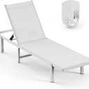 Lounge Chair Outdoor with Wheels, Aluminum Patio Chaise Lounge Chair with 5 Adjustable Backrest - Easy to Move- Pool Lounge Chairs for Deck, Beach, Poolside (White)