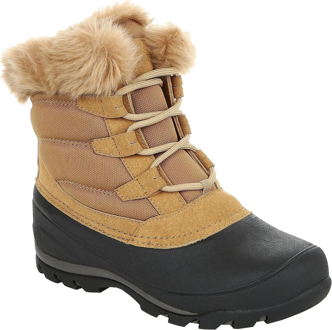 Northside Women's Shiloh Cold Weather Insulated Winter Snow Boots for Women- Synthetic Suede and Quilted Nylon Upper Faux Fur Collar, Side Zipper, Removable EVA Insole, Waterproof Shell (8, Gingerbread)