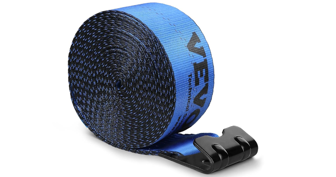 VEVOR 4" x30' Heavy Duty Flatbed Strap, 18k Break Strength, Blue, 6,000 lbs working load limit. Premium cargo tie down straps with steel flat hooks for trucks, trailers, farms and rescues, 1 