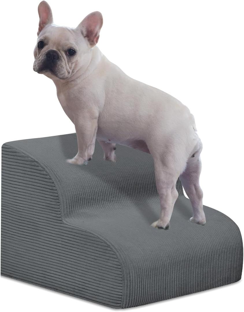 Dog Stairs & Steps for High Beds, 2 Steps High Density Foam Waterproof Dog Ramp for Small Dogs and Cats, Pet Stairs with Removable Washable Cover for Bed, Couch, Sofa and Car (H: 11.8") (Gray)