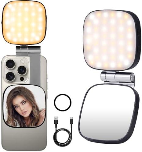 Magnetic Selfie Light Compatible with MagSafe iPhone, Multiple Folding LED Phone Photo Beauty Fill Ring Lighting with Mirror for Zoom Makeup Photography Recording Video Conference, (M27 Black)