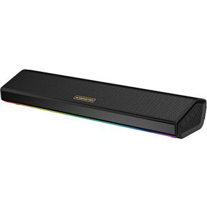 Monster SD100 Computer Speakers for Desktop PC, 28W Stereo PC Speakers with TWS Wireless Pairing, Bluetooth 6.0 & 3.5mm Aux-in PC Sound Bar, Deep Bass, Built-in Mic, for Laptop, Monitor, Gaming Setup