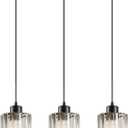 3 Light Pendant Lighting for Kitchen Island, Black Hanging Light Fixture for Ceiling, Farmhouse Dining Room Lights for Bedroom, Hallway, Modern Glass Chandelier, E26 Base, Bulbs Not Included