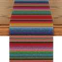 Artoid Mode Colorful Stripes Serape Mexican Table Runner, Mexico Dia De Los Muertos Fiesta Kitchen Dining Table Decoration for Home Party Decor 13x90 Inch