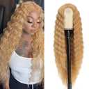 Honey Blonde Wig 30 Inch Synthetic Wig Loose Deep Wave Lace Front Curly Wigs for Women Long Wigs for Women Natural Crimps Curls (Honey Blonde)