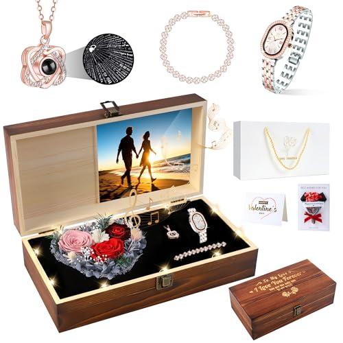 Pasuvsigt Valentines Rose Gifts for Wife Women, 3 Preserved Flowers with I Love You 100 Language - Luxurious Exquisite Thoughtful Preserved Flowers Anniversary Birthday Gifts for Wife Women Mom Grandma Her