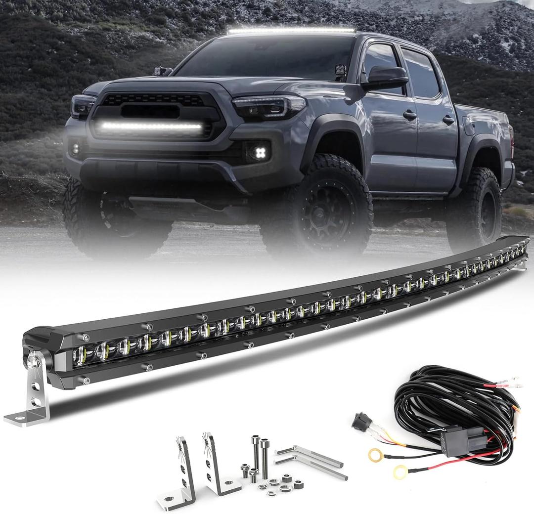 CO LIGHT 38 inch Curved Single Row LED Light Bar | 6D Projector Lens | Spot & Flood Combo Beam | Slim Driving Light | IP68 Waterproof with Wiring Harness | Ideal for Off-Road, Trucks, ATV, UTV, Marine (38 INCH, White Light)