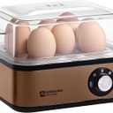 Annie & Mia Design Stainless Steel Electric Rapid Egg Cooker, 8 Egg Capacity 500W, Soft/Medium/Hard Boiled Egg Boiler Poacher Steamer Omelet Maker, Knob Auto Shut-Off, with Recipe Guide Book (Gold)