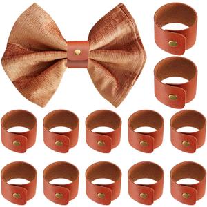 12 Sets Rustic Thanksgiving Day Napkin Rings Brown Faux Leather Napkin Ring Holder for Leather Farmhouse Fall for Wedding Dinner Party Handmade Rustic Table Decor