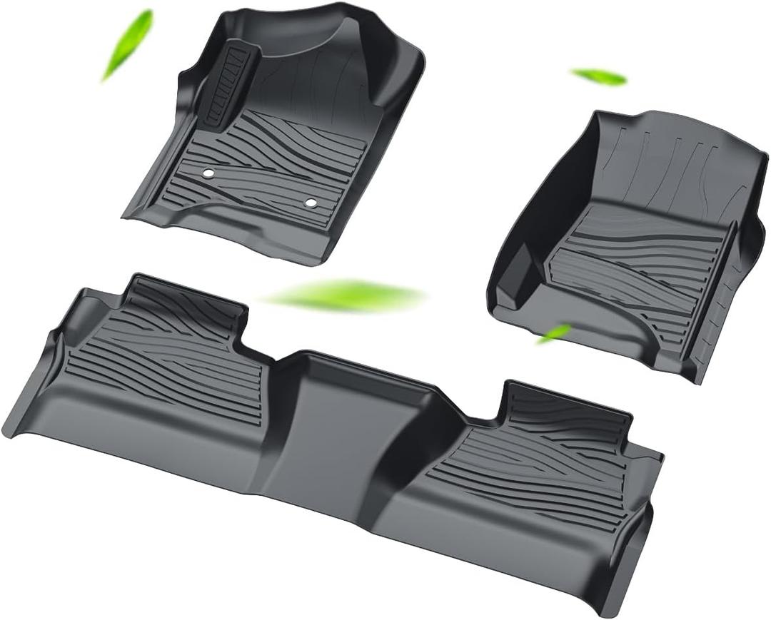 Floor Mats Fit for Chevy Silverado/GMC Sierra 1500 Crew Cab 2014-2018, 2500HD/3500HD 2015-2019 Crew Cab, Custom Fit All Weather TPE Floor Liners, Front & 2nd Row Car Mats (Black, Set of 3)