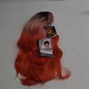 Orange and Pink Long Wig for Women with Bangs Curly Wavy Ombre Blonde 24 Inch Synthetic Natural Hair Wig for Halloween Cosplay Use