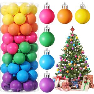 Christmas Ball Ornaments Neon Color Christmas Tree Decorations Xmas Tree Decor Colored Shatterproof Baubles Plastic Holiday Hanging Balls for Christmas Party(60 Pcs,1.18 Inch)