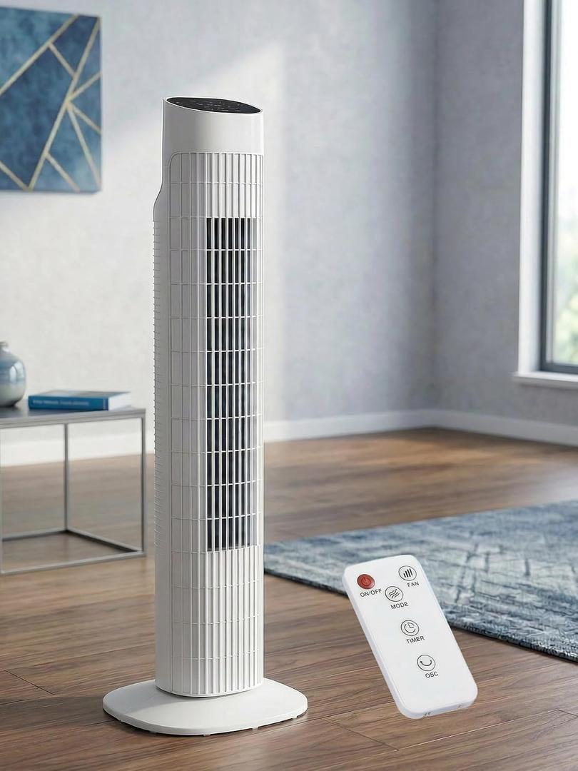 Uthfy Tower Fan for Bedroom, 120° Oscillating Standing Fan with Quiet Sleep Mode, 3 Speeds & 3 Modes, 7.5H Timer, Remote/Touch Control, Bladeless Floor Fans for Living Room, Office, White, 31"