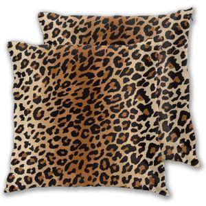 BETGINY Leopard Throw Pillow Cover 18X18 Inch Pack of 2,Cheetah Print Pillow Covers Square Cushion Faux Animal Skin Pillowscase for Bedroom Home Sofa Decoration