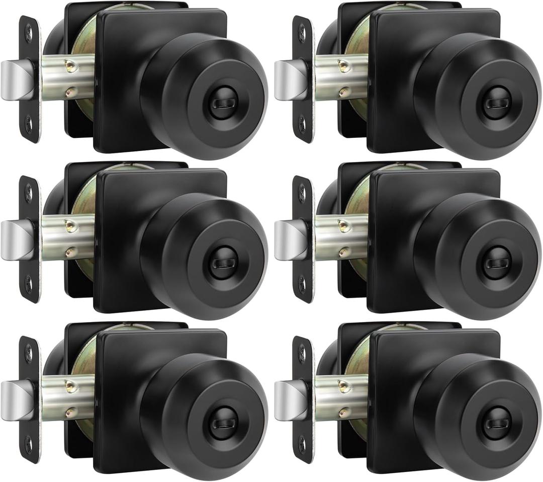 Haidms 6 Pack Matte Black Door Knobs Interior, Privacy Interior Door Knob for Bedroom or Bathroom Classic Black Round Doorknobs Hardware(Square Panel Interior Door Konbs)