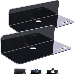 OAPRIRE Acrylic Floating Wall Shelves Set of 2, Damage-Free Expand Wall Space, Small Display Shelf for Smart Speaker/Action Figures with Cable Clips (Black)