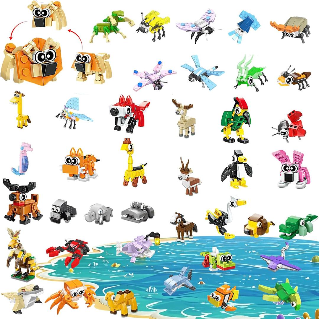 40 Pack Animals Building Blocks Set, 1298 PCS Bulk Creative DIY Toy for Adults, Party Favors, Fun Group Activity, Unique Gift for Animal Lovers, Office Decor, or Home Display (Animal A)