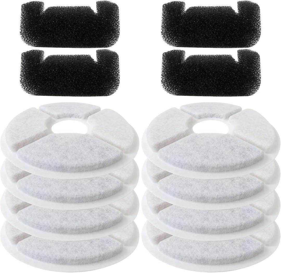 Cat/Pet Water Fountain Filters, 12 Pieces Set Pack of 8 Replacement Filter Fit for 81oz/2.4L, 3 Filtration System with 4 PreFilter Sponges