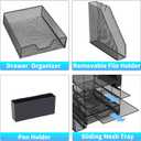 Desk Organizers and Accessories, 5-Tier Paper Letter Tray Organizer with File Holder, Drawer & Pen Holder, Office Desk Accessories, Desktop Organizer for Classroom Office Supplies, Black