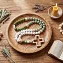 MTLEE Baby Rosary Baptism Gift Silicone God Bless Kids First Rosary with Cross 1st Year Baptism Party Supply for Baby Shower Catholic First Communion Gifts Christian Communion Party Decoration(Green) (Green, White, Brown)