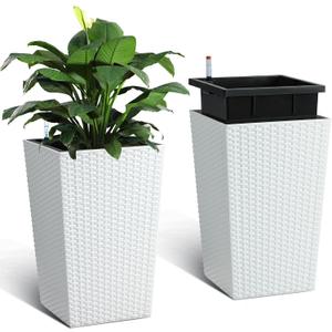 Garvee Tall Outdoor Planters, 16 Inch Planters for Outdoor Plants, White