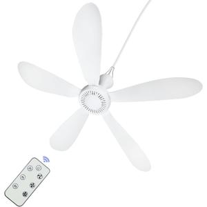 28" AC 110V Portable Ceiling Fan with Remote Control Timing 3 Speed, Plug in Ceiling Fan Hanging Fan for Gazebo Camping RV Tent Home Room Outdoor Indoor