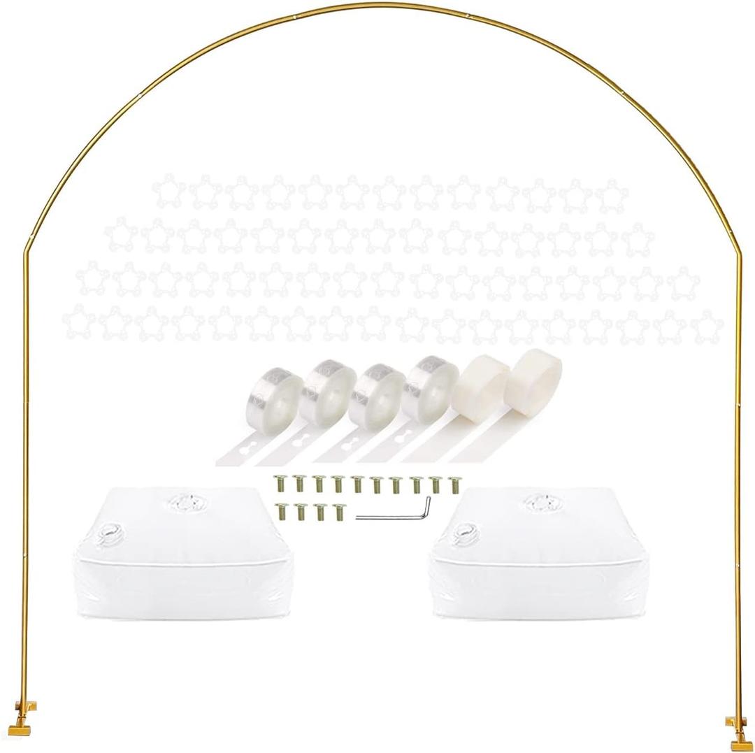 LANGXUN 7.8Ft Metal Gold Balloon Arch Kit, Semi-Circular Balloon Arch Stand with Water Bases for Wedding Bridal Baby Shower Birthday Party Supplies Decorations